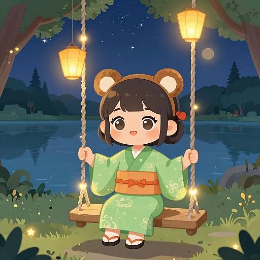Cute Girl on Lantern Swing