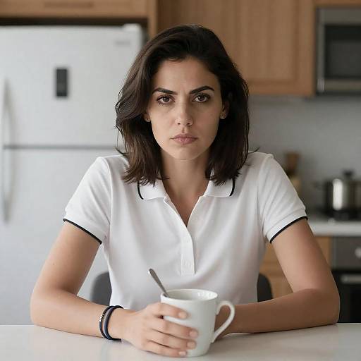 Serious Woman at Kitchen Table