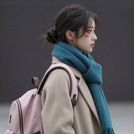 Profile Portrait of Young Woman in Beige Coat