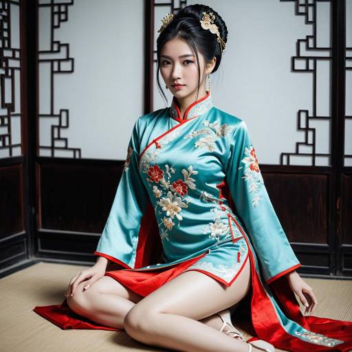 Woman in Traditional Chinese Qipao Dress