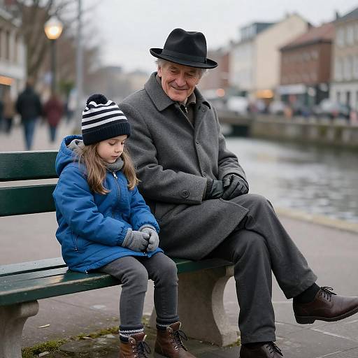 Older Man and Girl on Bench