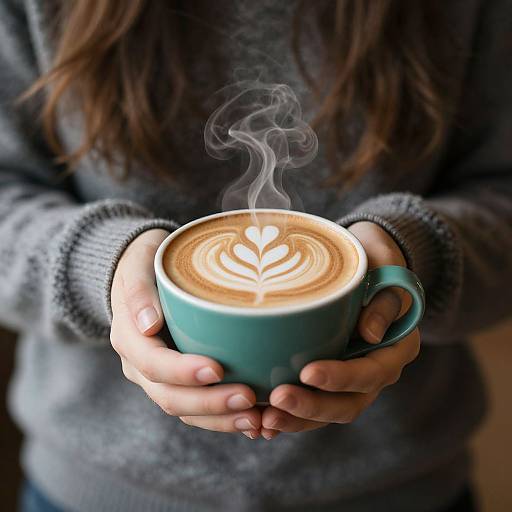 Long-Haired Woman with Heart Latte Art