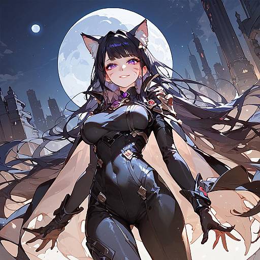 Anime Cat-Eared Character Night Scene