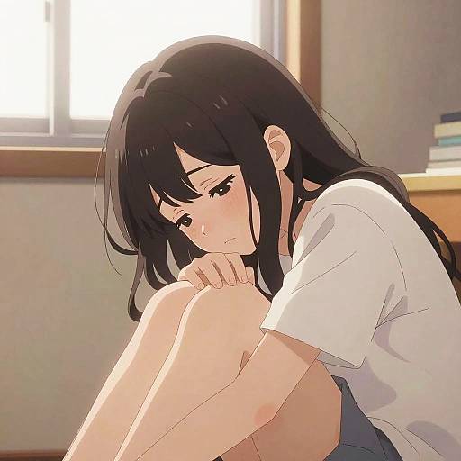 Tired Anime Girl in Cozy Room