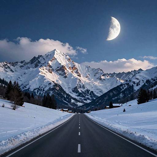 Twilight Drive to Snowy Swiss Alps