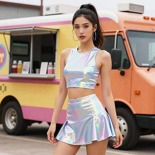 Petite Woman at Food Truck Rally