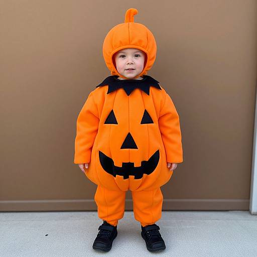 Boy in Orange Pumpkin Costume