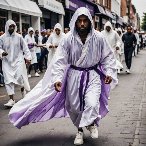 Man in Lavender Silk Robe at Urban Street Fair