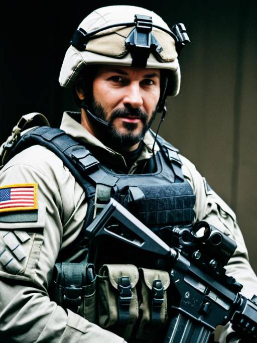 Man in Seal Team Six Raid Costume Holding Rifle
