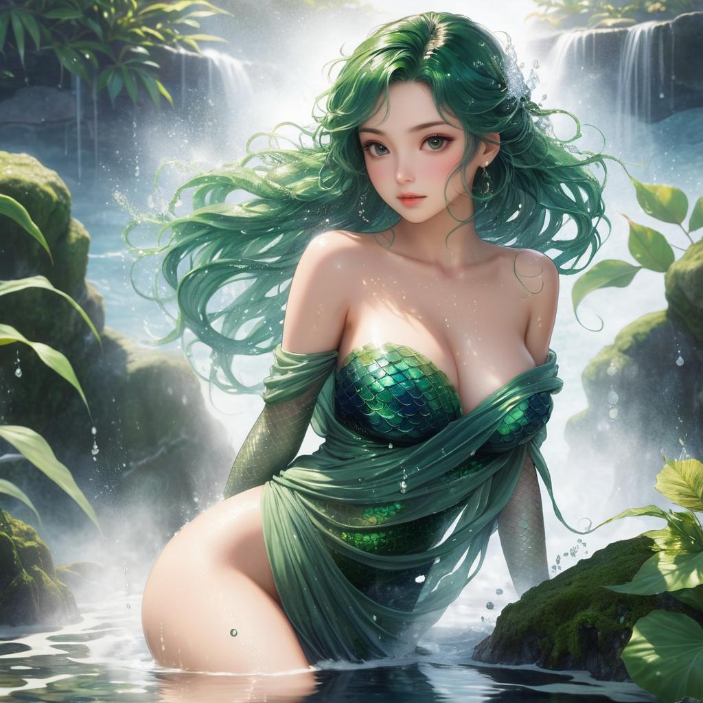 Sultry Mermaid in Steaming Hot Spring