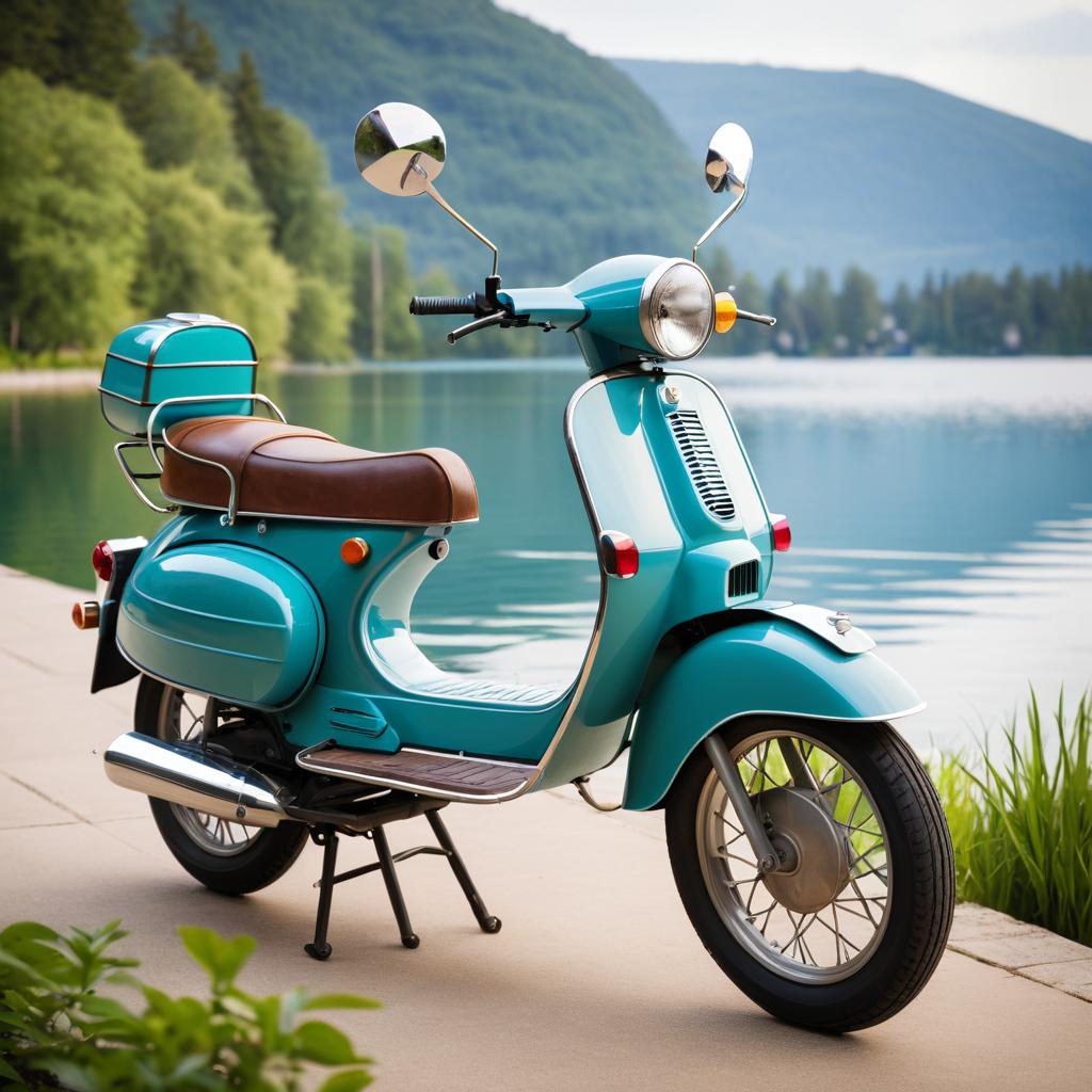 Vintage Moped at Serene Lakeside Retreat