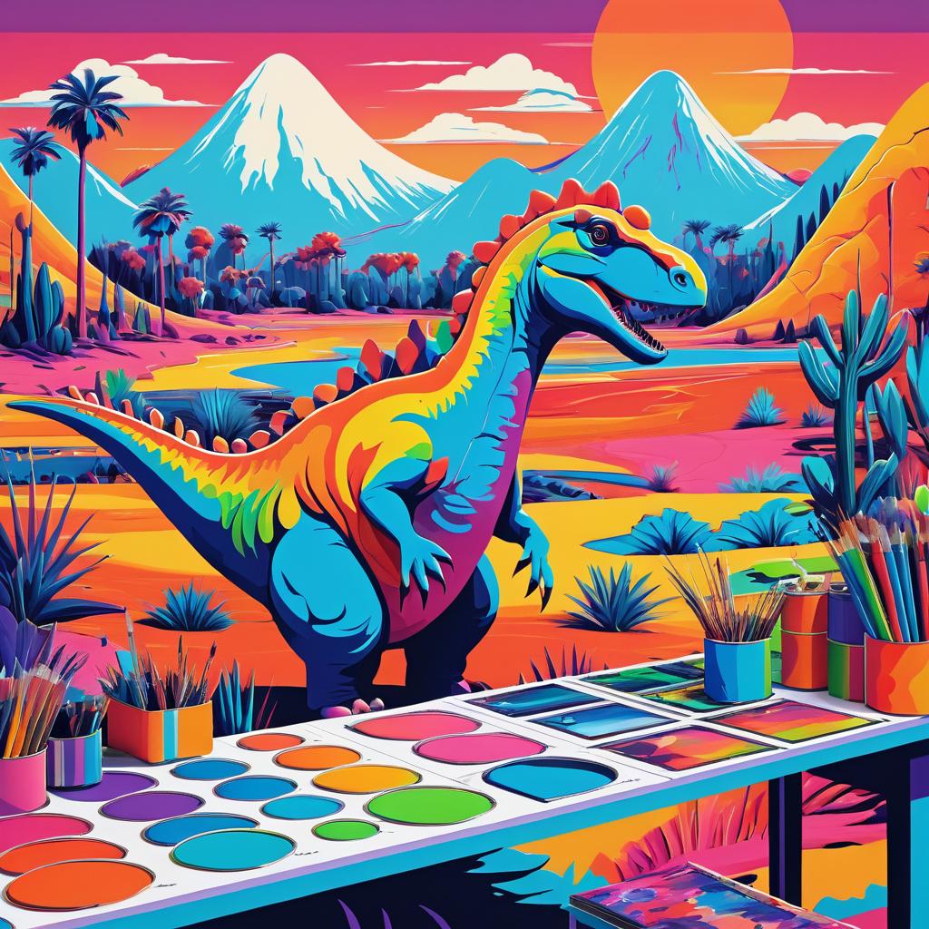 Funky Dinosaur Painter in Whimsical Studio