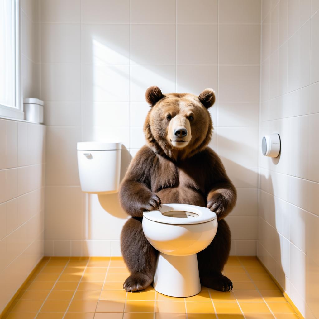 Humorous Bear on Toilet in Bright Outdoors