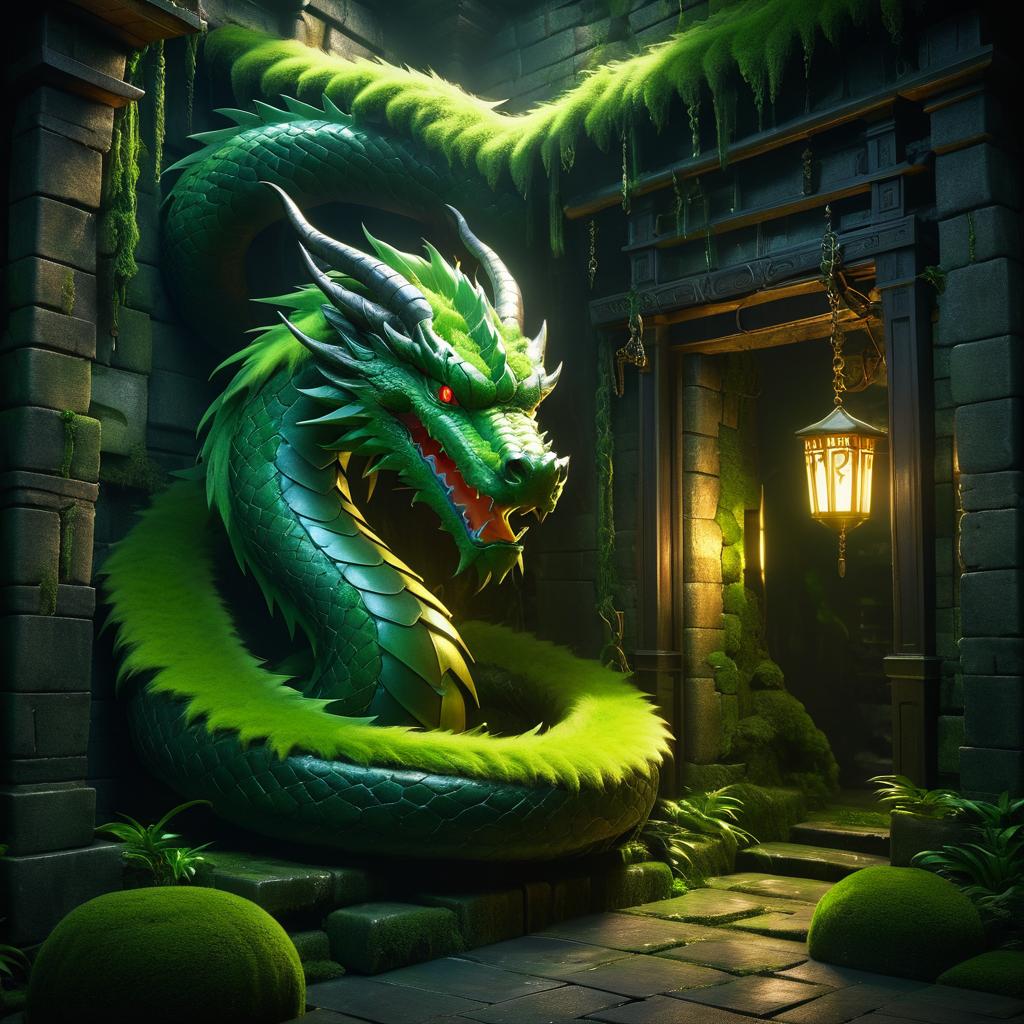 Chained Dragon in a Mossy Corner