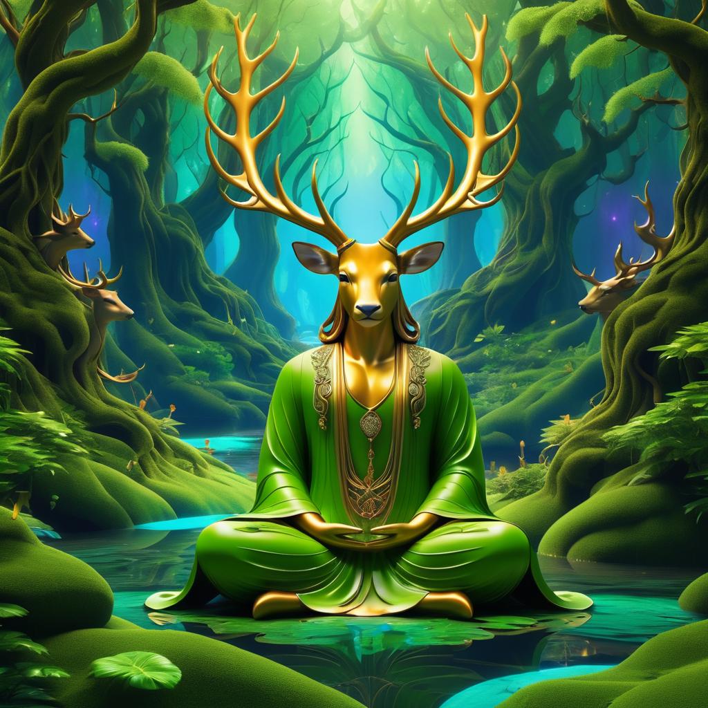 Majestic Stag Meditating in Enchanted Glen