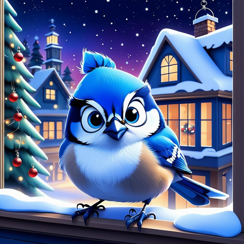 Charming Christmas Bluejay Scene Painting