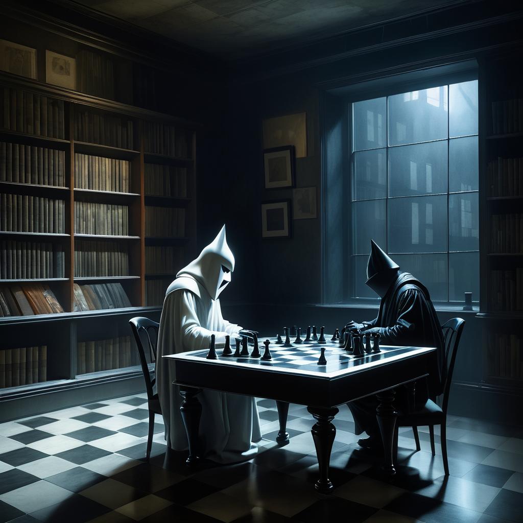 Eerie Ghost Chess Match in Library