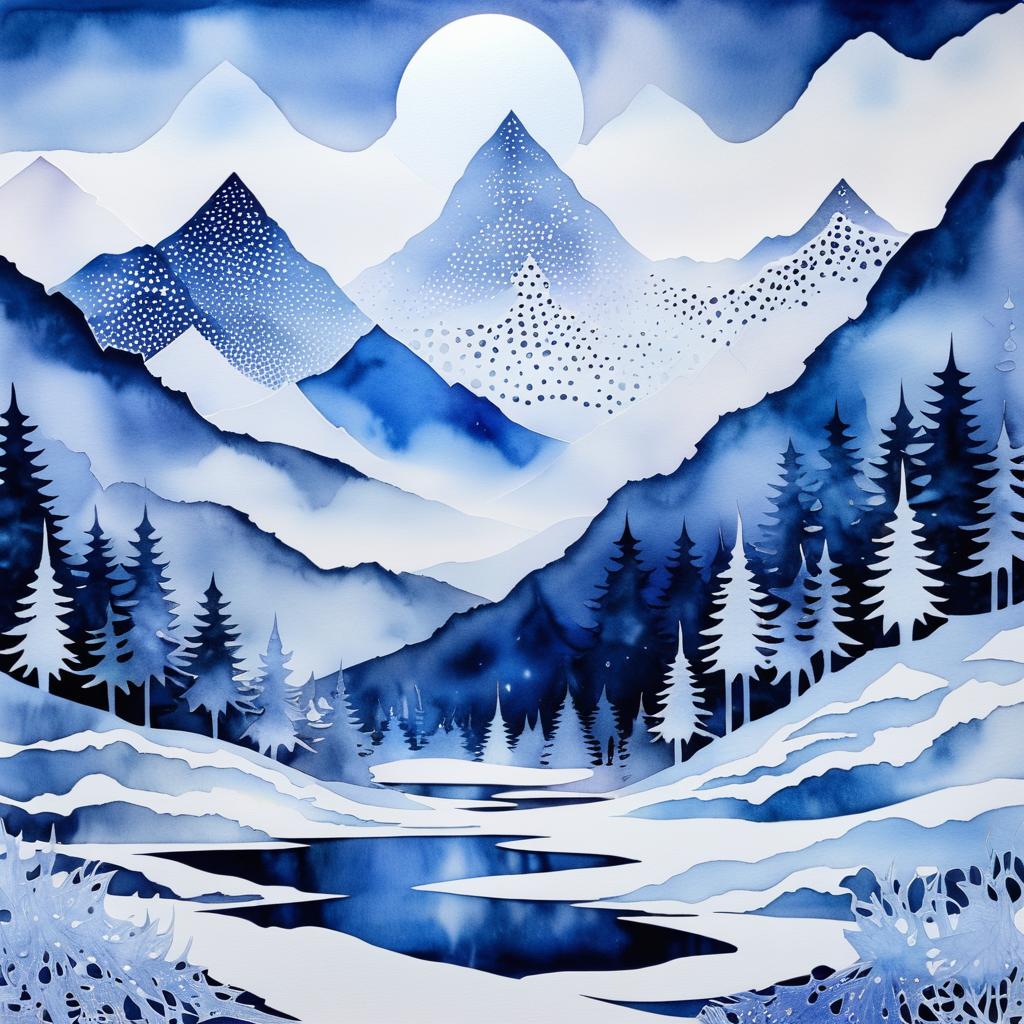 Ethereal Polkadot Winter Mountain Scene