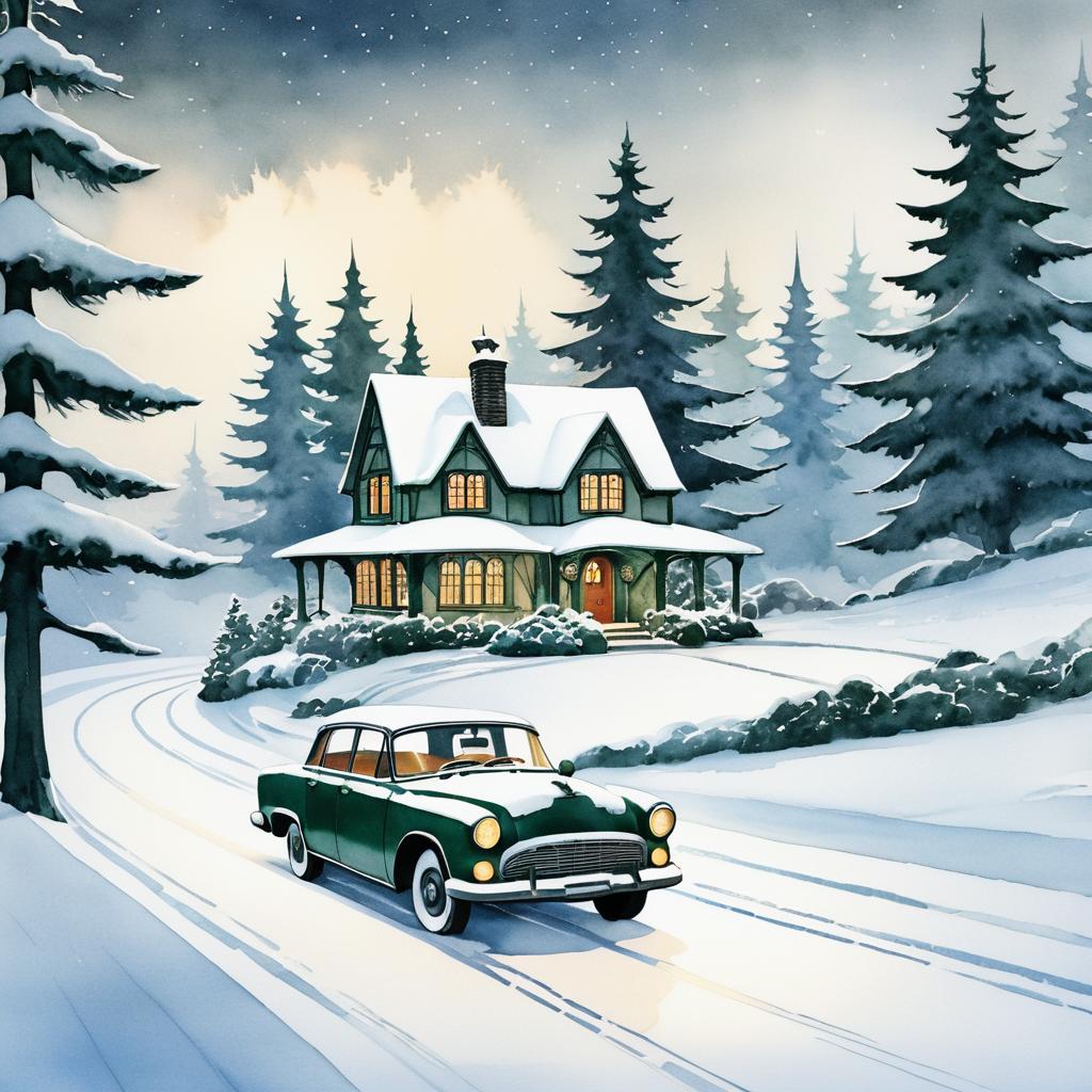 Whimsical Car on a Snowy Christmas Journey