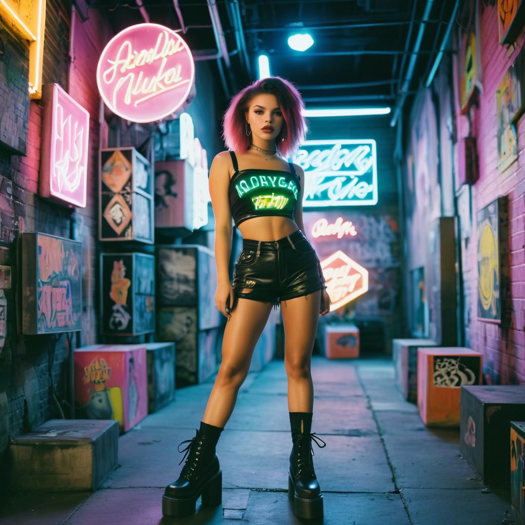 Sassy Alternative Model in Neon Alley