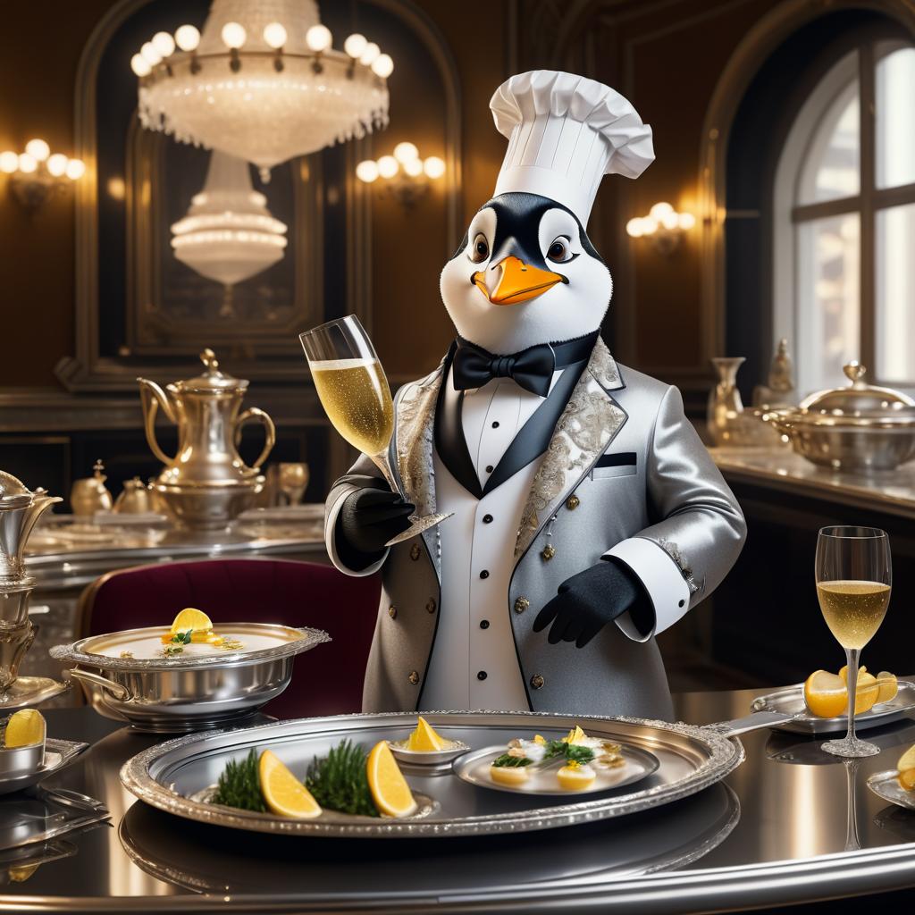 Elegant Penguin Chef in Grand Restaurant