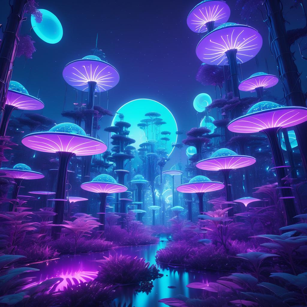 Whimsical Cyberpunk Forest Scene Render