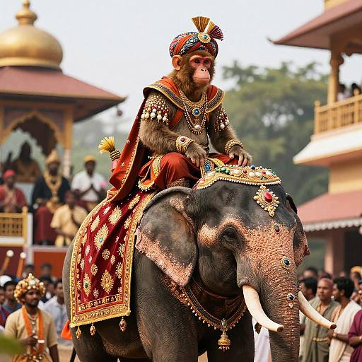 Royal Monkey on Ornate Elephant