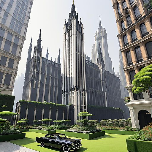 Gothic Skyscraper with Rooftop Garden Gothic Skyscraper with Rooftop Garden