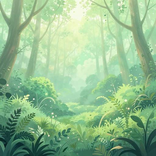 Pastel Green Surreal Forest Landscape