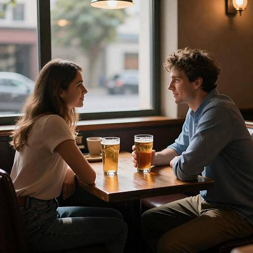 Dimly Lit Pub Couple With Beer