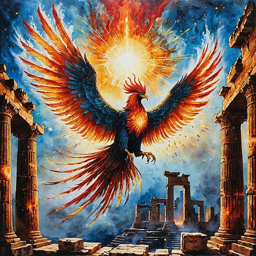 Celestial Phoenix Over Ancient Ruins