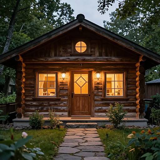 Cozy Rustic Log Cabin Evening Scene