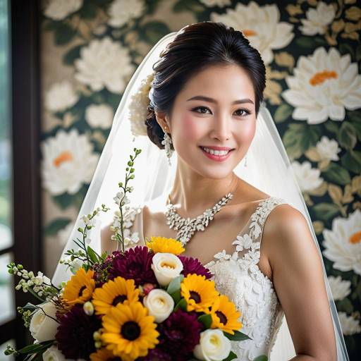 Elegant South Korean Bride in Floral Splendor