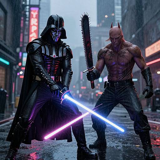 Cyberpunk Duel: Darth Maul Vs Chainsaw Man