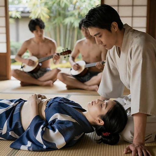 Serene Japanese Gathering with Traditional Attire