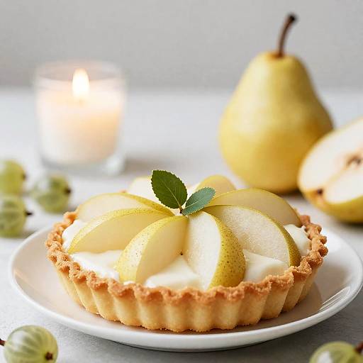 Pear Tart with Cream and Candle