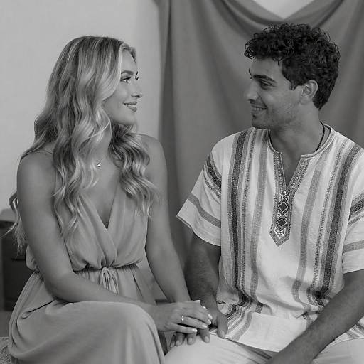 Black and white portrait of couple holding hands