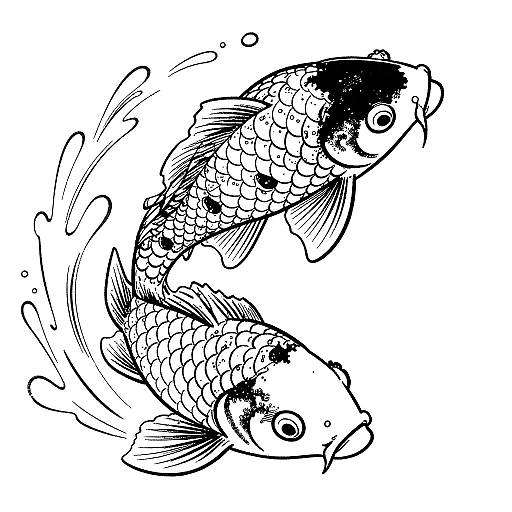 Ukiyo-e Style Koi Fish Line Art