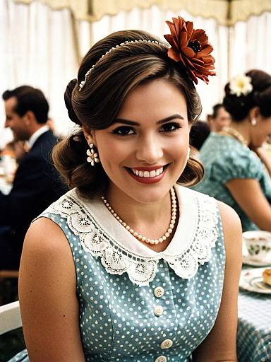 Smiling Woman in Vintage Tea Party Attire