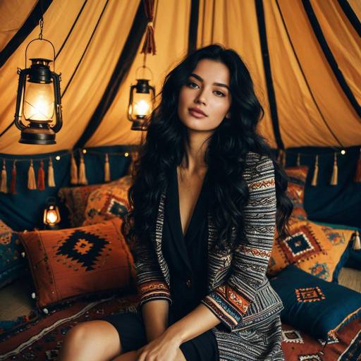 Woman in Bohemian Tent with Lanterns