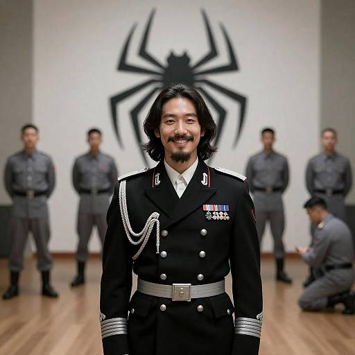 Military Portrait with Soldiers and Emblems