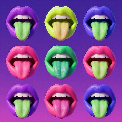 3D Neon Lip Art with Green Tongues