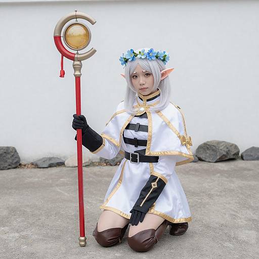 Young Elf Cosplayer with Red Staff