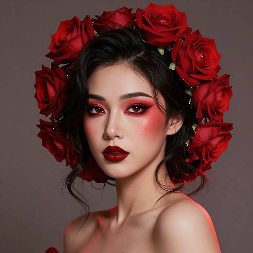 Fashionable Woman with Red Roses