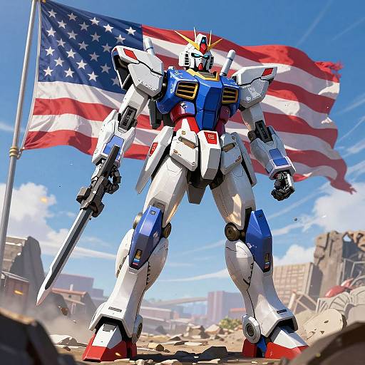 Patriotic Anime Mech on Battlefield