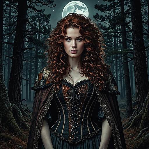 Enigmatic Witch in Moonlit Forest