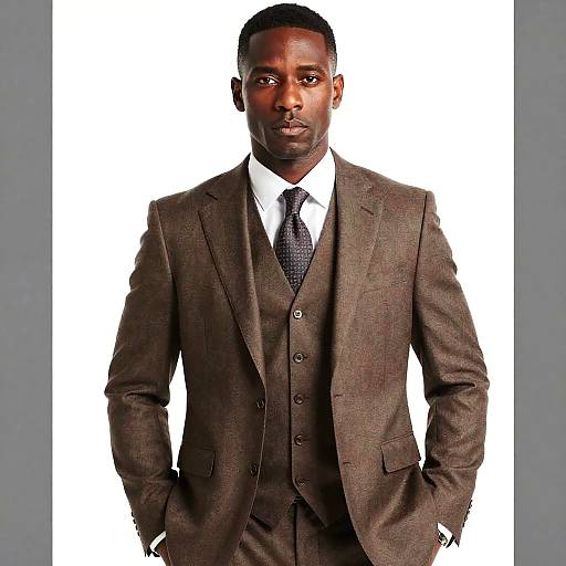 Confident Man in Brown Three-Piece Suit