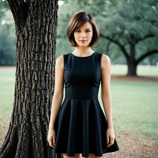 Woman in Black Fit and Flare Dress Outdoors