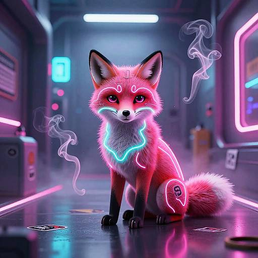 Minimalist Neon Fox in Cyberpunk Corridor