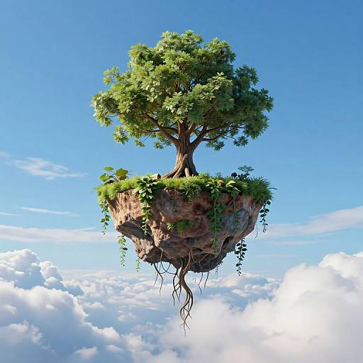 Surreal Floating Island Tree Scene